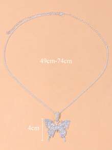 水鑽蝴蝶墜飾項鍊 - 銀色 - 查看 3