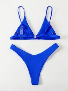 SHEIN Swim Summer Beach Mono Bikini Set Triangle Bra & High Cut Bottom 2 Pieces Bikini - Royal Blue - View 2