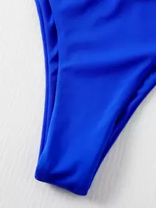 SHEIN Swim Summer Beach Mono Bikini Set Triangle Bra & High Cut Bottom 2 Pieces Bikini - Royal Blue - View 3