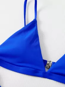 SHEIN Swim Summer Beach Mono Bikini Set Triangle Bra & High Cut Bottom 2 Pieces Bikini - Royal Blue - View 4