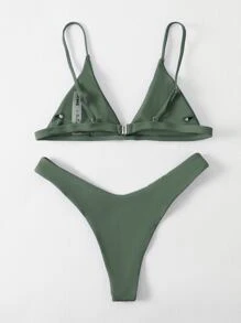 SHEIN Swim Summer Beach Mono Bikini Set Triangle Bra & High Cut Bottom 2 Pieces Bikini - Army Green - View 2