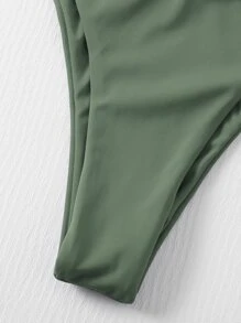 SHEIN Swim Summer Beach Mono Bikini Set Triangle Bra & High Cut Bottom 2 Pieces Bikini - Army Green - View 3