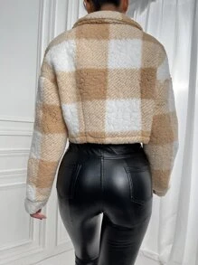 EMERY ROSE Buffalo Plaid Print Drop Shoulder Zip Up Jacket Fall Winter Cloth For Women - Multicolor - View 2