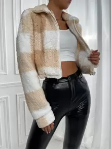 EMERY ROSE Buffalo Plaid Print Drop Shoulder Zip Up Jacket Fall Winter Cloth For Women - Multicolor - View 7