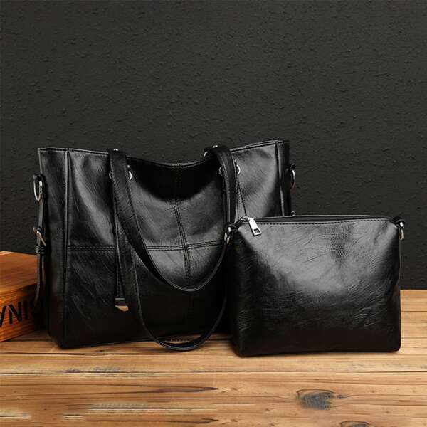 

Minimalist Shoulder Tote Bag With Crossbody Bag, Black