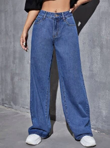 Jeans de pierna ancha - Azul lavado medio - Ver 3