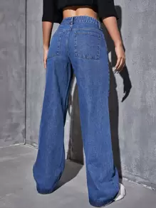 Jeans de pierna ancha - Azul lavado medio - Ver 2