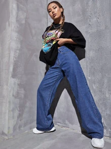 Jeans de pierna ancha - Azul lavado medio - Ver 4