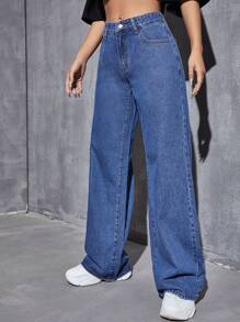 Jeans de pierna ancha - Azul lavado medio - Ver 5