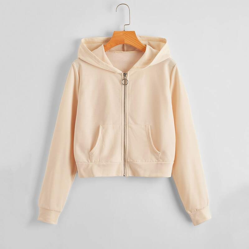

Kangaroo Pocket Zip Up Hoodie, Apricot