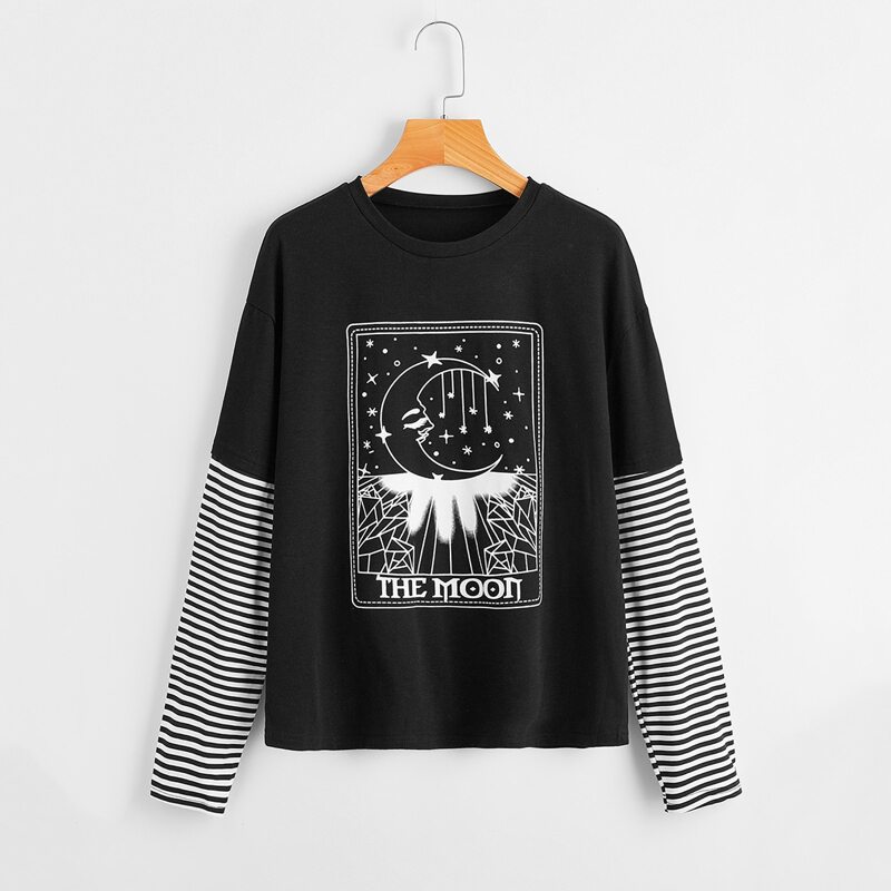 

Letter Moon Graphic Striped Tee, Black