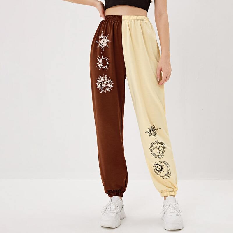 

Sun & Moon Graphic Two Tone Sweatpants, Multicolor