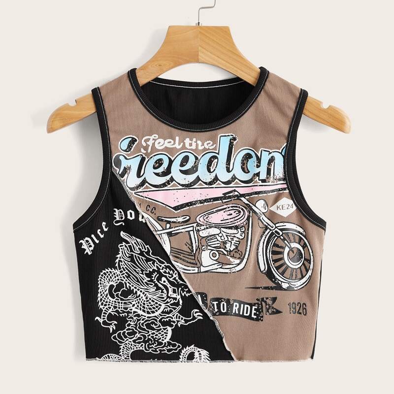 

Letter Graphic Rib-Knit Tank Top, Multicolor