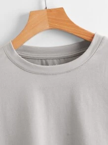 INAWLY Solid Drop Shoulder Crop Tee