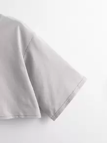 INAWLY Solid Drop Shoulder Crop Tee