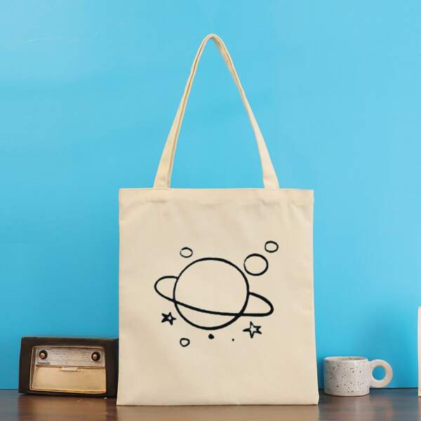 

Planet Graphic Shopper Bag, Beige
