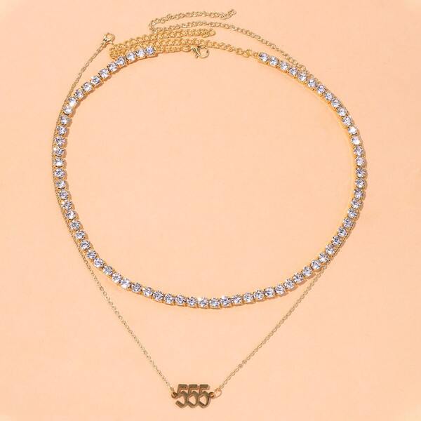 

2pcs Number Decor Necklace, Gold