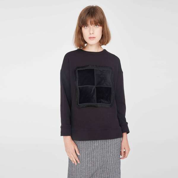 

Raw Trim Drop Shoulder Pullover, Black