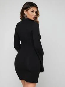 SHEIN SXY Solid Button Up Bell Sleeve Solid Dress - Black - View 2