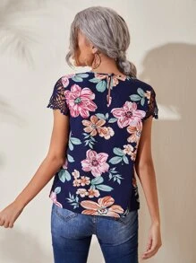 SHEIN Clasi 鎖孔領花卉上衣 - 彩色 - 查看 2