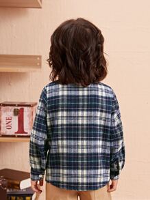 小男童格子襯衫 - 藏蓝色 - 查看 2
