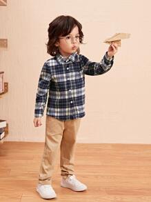 小男童格子襯衫 - 藏蓝色 - 查看 3