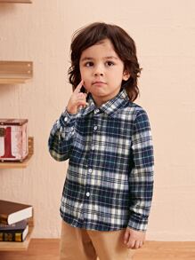 小男童格子襯衫 - 藏蓝色 - 查看 4