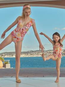 SHEIN 1Pc Floral One Piece Swimsuit - Multicolor - View 3