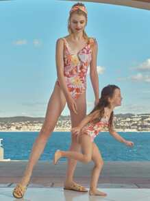 SHEIN 1Pc Floral One Piece Swimsuit - Multicolor - View 4