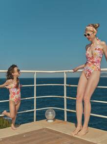 SHEIN 1Pc Floral One Piece Swimsuit - Multicolor - View 4