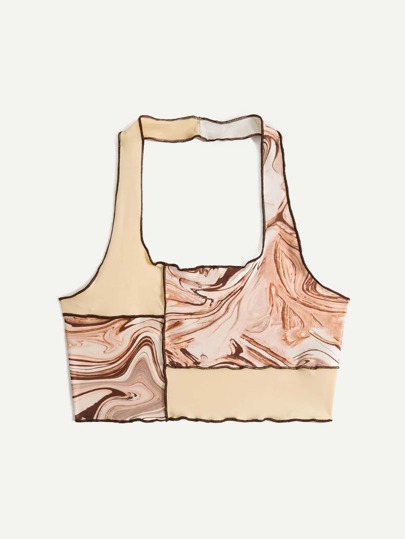 Top sans manches à liseré contrastant à imprimé marbré