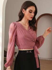 Modelyn Áo sơ mi Trọn gói Thắt nơ trước màu trơn Thanh lịch - Bụi hồng - Xem 4