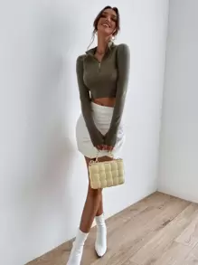 SHEIN Essnce 條紋針織半拉鏈短款毛衣