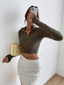 SHEIN Essnce 條紋針織半拉鏈短款毛衣