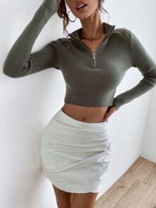 SHEIN Essnce 條紋針織半拉鏈短款毛衣