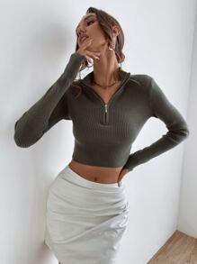 SHEIN Essnce 條紋針織半拉鏈短款毛衣