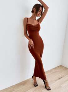 SHEIN BAE Solid Tie Backless Ruched Dress