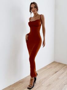 SHEIN BAE Solid Tie Backless Ruched Dress