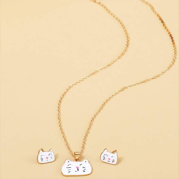 

3pcs Cat Decor Jewelry Set, Black and white