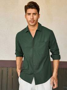 Manfinity Homme Camisa con bolsillo unicolor - Verde - Ver 1