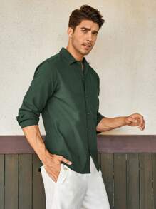 Manfinity Homme Camisa con bolsillo unicolor - Verde - Ver 3
