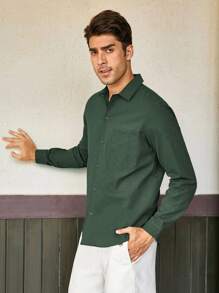Manfinity Homme Camisa con bolsillo unicolor - Verde - Ver 4