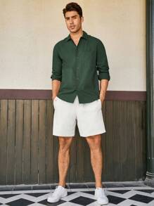 Manfinity Homme Camisa con bolsillo unicolor - Verde - Ver 5