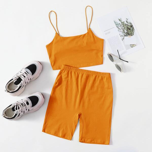 

Neon Orange Cami Top & Biker Shorts Set