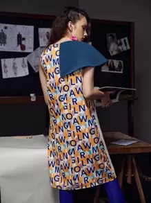 L’Mane 擦色和字母圖案直筒洋裝