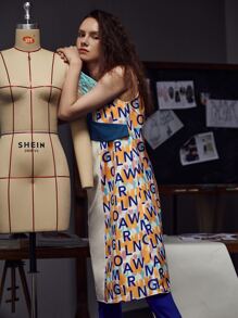 L’Mane 擦色和字母圖案直筒洋裝