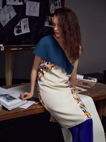 L’Mane 擦色和字母圖案直筒洋裝