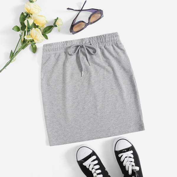 

Drawstring Waist Solid Skirt, Light grey