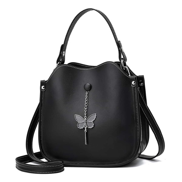 

Minimalist Metal Decor Satchel Bag, Black