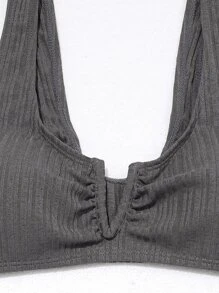 Solid V Wired Bikini For Summer Beach - Coffee Brown - View 3